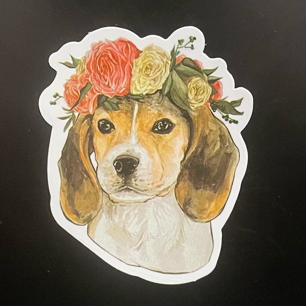 Beagle with Flower Crown Sticker